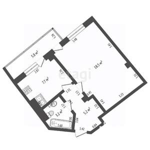 1-к квартира, вторичка, 42м2, 9/9 этаж