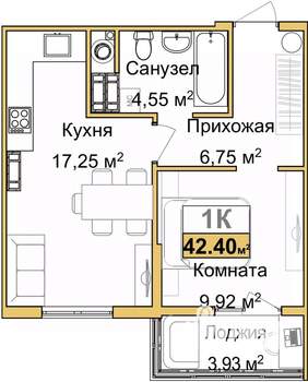 1-к квартира, вторичка, 41м2, 8/9 этаж