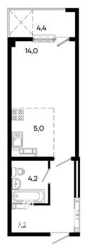 Студия квартира, строящийся дом, 35м2, 4/16 этаж