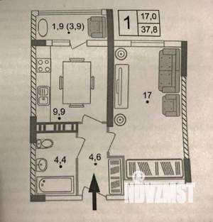 1-к квартира, строящийся дом, 38м2, 17/19 этаж