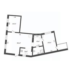 3-к квартира, вторичка, 78м2, 1/1 этаж