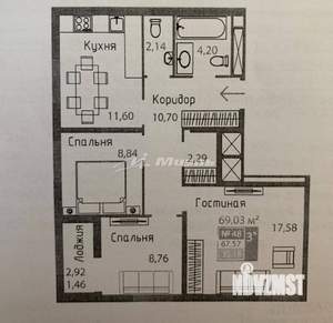 3-к квартира, вторичка, 65м2, 7/16 этаж