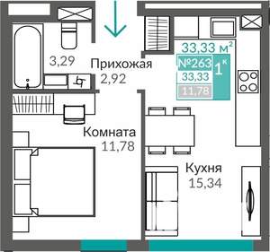 1-к квартира, строящийся дом, 33м2, 2/9 этаж