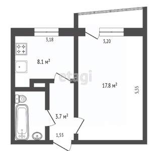 1-к квартира, вторичка, 34м2, 7/9 этаж