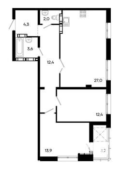 2-к квартира, строящийся дом, 79м2, 4/16 этаж