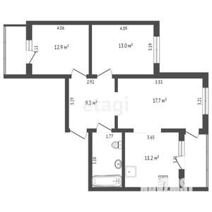 3-к квартира, вторичка, 74м2, 9/10 этаж