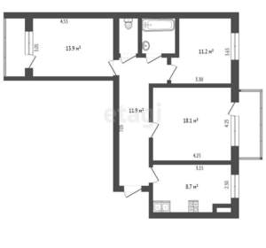 3-к квартира, вторичка, 68м2, 9/9 этаж