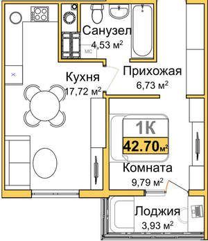 1-к квартира, вторичка, 41м2, 2/9 этаж