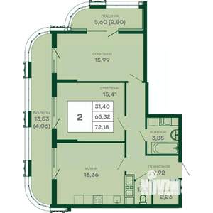 2-к квартира, вторичка, 72м2, 11/16 этаж