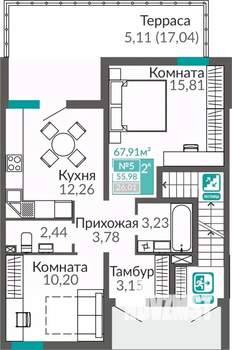 2-к квартира, строящийся дом, 56м2, 1/9 этаж