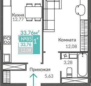 1-к квартира, вторичка, 34м2, 4/9 этаж