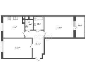 2-к квартира, сданный дом, 61м2, 5/19 этаж