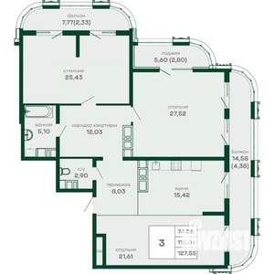 3-к квартира, вторичка, 128м2, 12/16 этаж