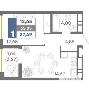 1-к квартира, вторичка, 37м2, 10/16 этаж