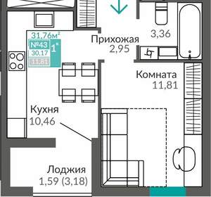 1-к квартира, вторичка, 30м2, 7/9 этаж