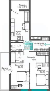 2-к квартира, строящийся дом, 63м2, 9/9 этаж