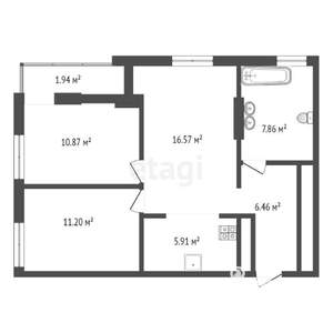 3-к квартира, вторичка, 61м2, 7/16 этаж