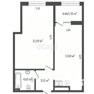1-к квартира, вторичка, 51м2, 2/13 этаж