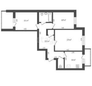 3-к квартира, вторичка, 73м2, 9/9 этаж