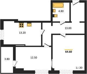 2-к квартира, вторичка, 65м2, 7/16 этаж