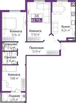 3-к квартира, вторичка, 81м2, 4/16 этаж