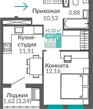 1-к квартира, вторичка, 40м2, 7/9 этаж