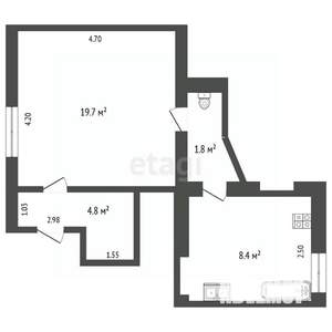 1-к квартира, вторичка, 35м2, 1/2 этаж