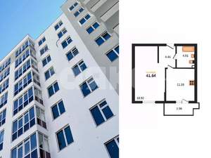 1-к квартира, сданный дом, 42м2, 2/9 этаж