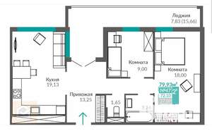 2-к квартира, вторичка, 80м2, 7/9 этаж