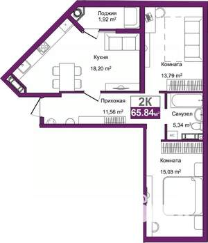 2-к квартира, вторичка, 66м2, 6/9 этаж