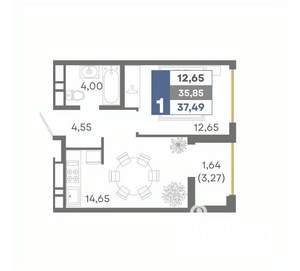 1-к квартира, вторичка, 37м2, 12/16 этаж