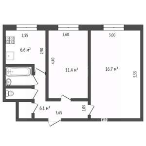 2-к квартира, вторичка, 45м2, 1/6 этаж