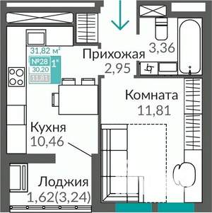 1-к квартира, строящийся дом, 30м2, 8/9 этаж