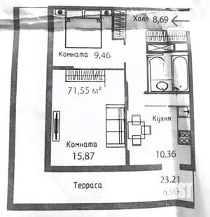 2-к квартира, вторичка, 70м2, 8/15 этаж