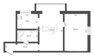 2-к квартира, вторичка, 44м2, 2/2 этаж