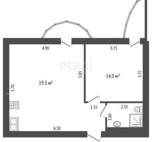 Студия квартира, вторичка, 48м2, 2/5 этаж