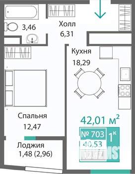 1-к квартира, строящийся дом, 42м2, 5/9 этаж