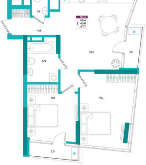 2-к квартира, вторичка, 68м2, 6/24 этаж
