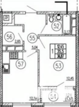 1-к квартира, вторичка, 39м2, 3/10 этаж