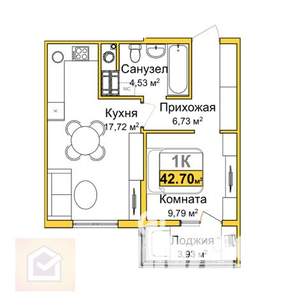 1-к квартира, вторичка, 41м2, 2/9 этаж
