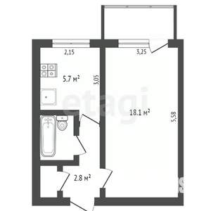 1-к квартира, вторичка, 31м2, 5/5 этаж