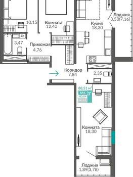 3-к квартира, вторичка, 83м2, 2/9 этаж