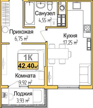 1-к квартира, вторичка, 40м2, 7/9 этаж