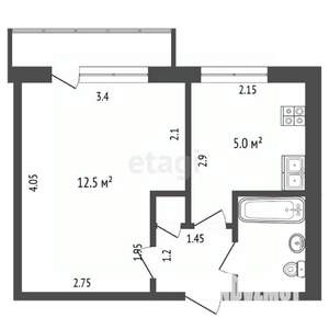 1-к квартира, вторичка, 22м2, 2/5 этаж