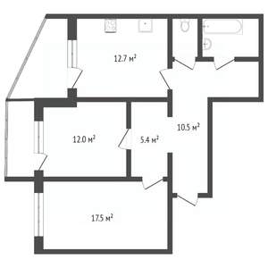 2-к квартира, вторичка, 62м2, 1/9 этаж
