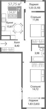 2-к квартира, вторичка, 61м2, 5/9 этаж