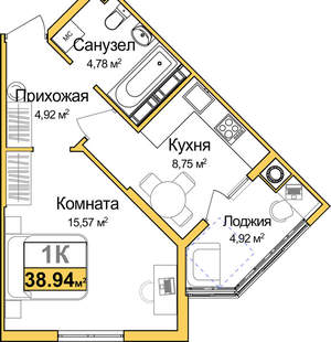 1-к квартира, вторичка, 36м2, 7/9 этаж