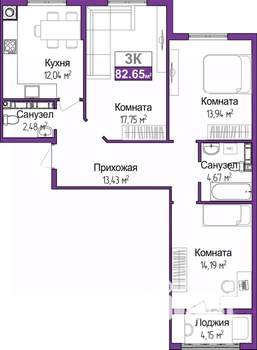 3-к квартира, вторичка, 81м2, 3/9 этаж