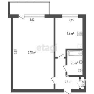 1-к квартира, вторичка, 32м2, 5/5 этаж
