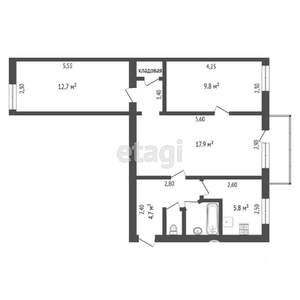3-к квартира, вторичка, 55м2, 4/5 этаж